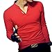 8sanlione Mens Slim Fit V-Neck Tee Short-Sleeve/Long Sleeve Polo Casual T- Shirts(Medium,L-Red)