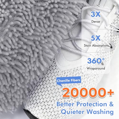 Teletrogy Shoe Washing Machine Bag 2Pcs, Fluffy Fibers Keep 360° Wrap-around Cleaning, Trainer Washing Machine Bag Durable Hidden Zipper Reusable for Shoes and Clothing, for Sneakers, Dolls (Grey)