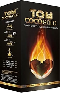 Tom CocoGold Shisha Kohle, Kohlenstoff, ca. 25 x 25 mm, Schwarz, 216 Würfel