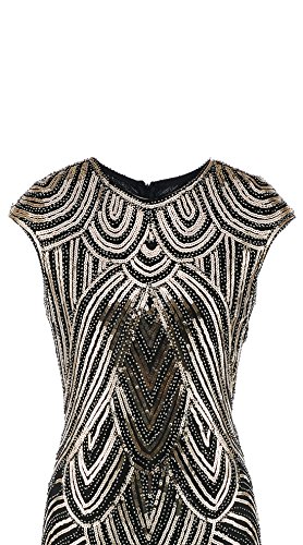 Shelly Women's Flapper Dress Vintage 1920s Sequin Beaded Cocktail Fringed Great Gatsby Inspired Dresses,Black&Gold,Medium
