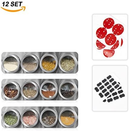 12 Wall Mounted Racks Magnetic Spice Tins for Spices, Seasoning, Herbs, or Tea and 28 Erasable Labels and 1Pen (Spices Not Included)