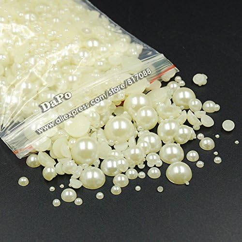 New 2017 Mixed size(2-12MM) Fashion 1000pcs/pack Ivory/White Half Round DIY Resin Flatback Nail Art Pearl For Nail Decoration