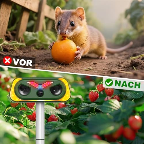 Uffylle Katzenschreck Ultraschall Dualer Solar Eule, 2 Modus Tiervertreiber, IP68 Marderschreck mit LED Bewegungsmelder zur Abwehr von Katzen, Mardern und Hunden vertreiben Garten