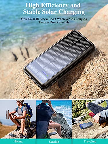 Portable Charger 36800mAh, LENSUM Power Bank Solar Charger with 2 Output Ports, Built-in 2 Durable Cables, External Battery Pack for Cellphone and Tablet