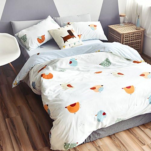 Bedding for Children 100% Cotton 4-Piece Bedding Set Cartoon Style Bedding Set Chicken Duvet Cover &amp; Bed Sheet &amp; Pillowcases without Comforter (Queen,#6)