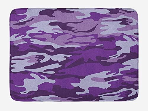 WYICPLO Camouflage Bath Mat, Vibrant Color Abstract Style Splashes Design Pattern Hunting Hobby Print, Plush Bathroom Decor Mat with Non Slip Backing, 23.6 W X 15.7 W Inches, Purple Pale Grey