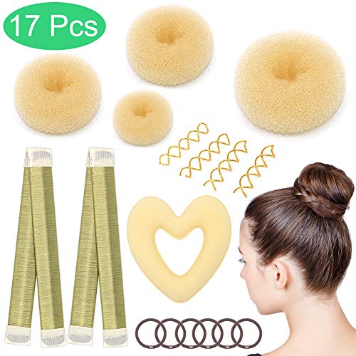 Hair Bun Makers, Angela&Alex 17 Pcs Magic Hair Bun Maker Sets Hair Donuts Hair Elastic Bands Hair Clips DIY Hair Styling Tools for Girls Women