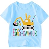 Kids Easter Shirt Boys Girls Eggs Hunts Tractor Monster Truck Graphic Tees Toddler Easter Bunny Short Sleeve T-Shirt Top