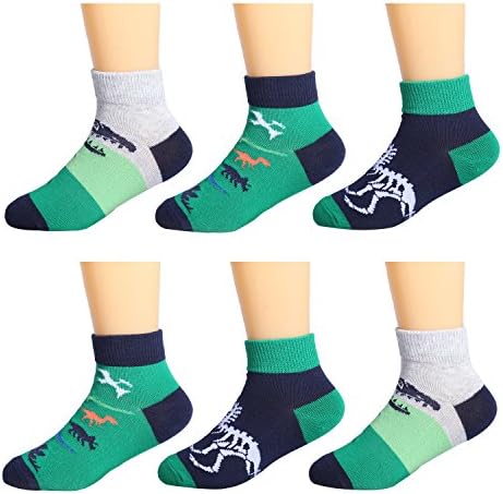 IMOZY Ankle Socks- Adventure Dinosaurs Patterned Socks- Low Cut No Show Athletic Sport Socks for Toddler Little Big Kids