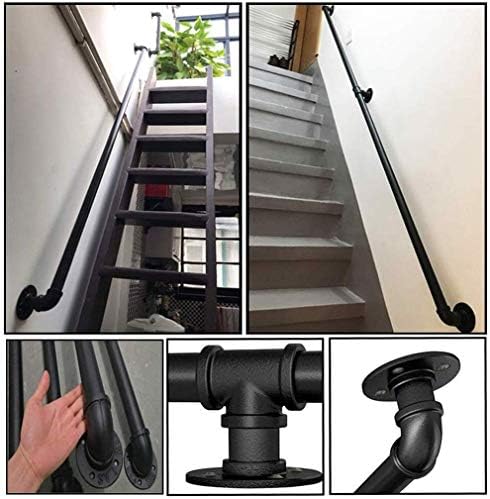 新素材新作本物 の B0yk8zl8 Diy 工具 ガーデン パソコン 周辺機器 階段の屋内屋外階段用手すり 壁の反対側高齢者用屋内ヴィラロフトキッズ廊下の手すり ブラックメタル錬鉄外部の外部手すり サイズ 7ft ベビー マタニティ 210cm 住宅用設備 製品