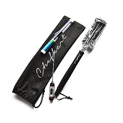 Best Large Barbecue BBQ Grill Brush 18 Inch Long Cleaner Tool and Instant Read Digital Cooking/ Meat Thermometer. Scraper With Strong Stainless Steel bristles 3 in 1.