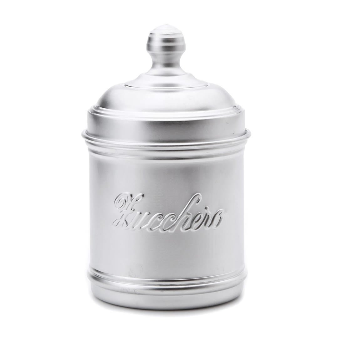 Italo Ottinetti Dull Aluminum Storage Canister With Inscription 10 Cm Zucchero