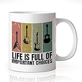 WHTYEFZ Life Is Full of Important Choices Coffee Mug, Vintage Guitar Theme Gifts for Guitarist Band Member Music Teacher, Inspirational New Job RetirementGifts for Colleague Coworker Boss Leader