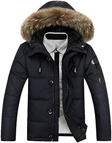 Men's Black Casual Winter Thicken Down Jacket Outwear Faux Fur Hooded Puffer Jacket