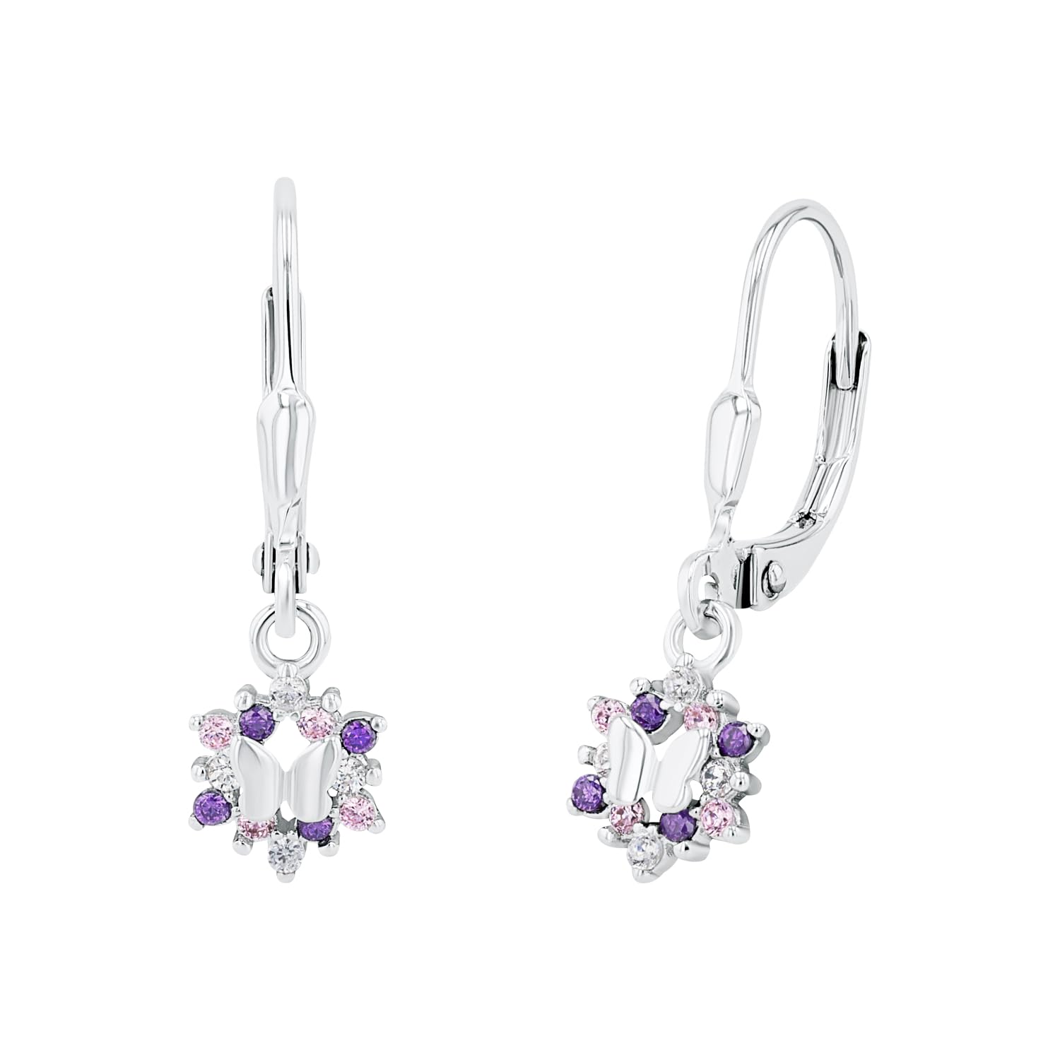 Prinzessin Lillifee earrings 925 Sterling silver girls' children's earrings, with zirconia synth., 2.4 cm, silver, butterfly, comes in jewelry gift box 2036992 — image 1