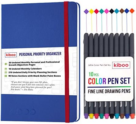 KIBOO Personalized Leather Journal Notebook 2017-2018 - Professional &amp; Personal Success A5/ 5.8" x 8.3" Blue, Undated Daily Planner Agenda - Smart Academic Weekly &amp; Monthly Goal Organizer Calendar