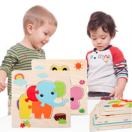 HighFun Wooden Jigsaw Puzzles for Kids Ages 2 3 4 5 Years Old,Wooden Animals & Vehicle Puzzles Set for Toddlers,Preschool Education Learning Puzzles Toys for Boys and Girls