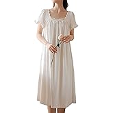 Homgro Women's Cotton Victorian Nightgown Soft Long Sleep Dress Short Sleeve Princess Pajama Shirt Sleepwear