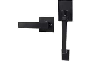 Azdele Matte Black Front Door Handle Set with Reversible Lever - Exterior Door Handle Set for Right or Left Handed Doors, Front Door Handle Matte Black
