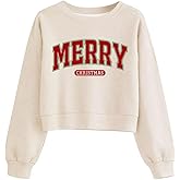 Tewmeu Cropped Christmas Sweaters for Women Xmas Long Sleeve Crop Sweatshirt Fall Winter Teen Girls Y2k Outfits