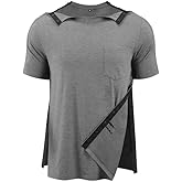 Post Shoulder Surgery Shirts for Men Full Snap Open Tear Away Short Sleeve T Shirt Chemo Port Access Tee Rotator Cuff Surgery