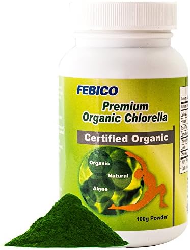 FEBICO Premium Organic Chlorella Powder -Vegan, Rich Healthy Elements, High Protein, Dietary Fiber, Best Green Superfood, Non-GMO, USDA, Naturland, Halal Certified, 100g, 30 Days Supply