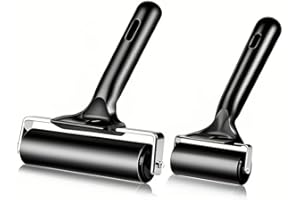 ORTNUZK 2 Pack Brayer Roller，Professional Rubber rolles ，Handle Comfortable ，for Crafting,Printmaking, Ink, Gluing and Stamping Tools （4+2.4inch）Black