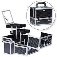Joligrace Makeup Train Case Professional Cosmetic Box Travel Organizer with Mirror & Lock Black Pattern