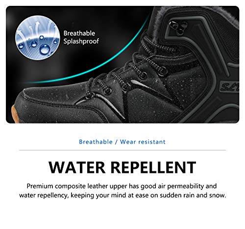 WellUp Men's Snow Boots-Fur-Lined Shoes Non-Slip Outdoor Motorcycle Backpacking Trekking Trails Hiking Sneakers Black 9