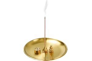 Aouloves 3 in 1 Brass Incense Holder, Upgrade 5.5 Inch, for Incense Sticks/Coil/Cones, Ash Catcher, Meditation/Yoga/Home Deco