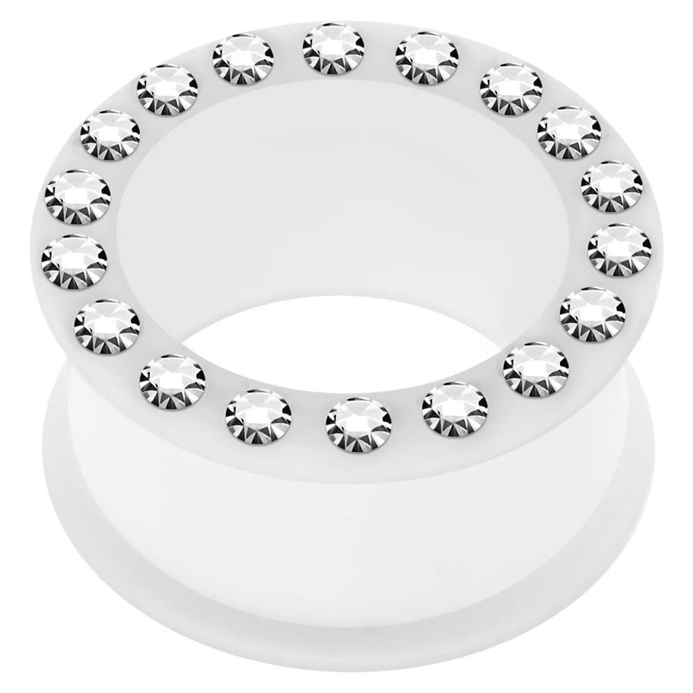 6MM Multi Clear Crystal Stone on White Silicone Double Flared Tunnel Ear Piercing - Sold by Piece