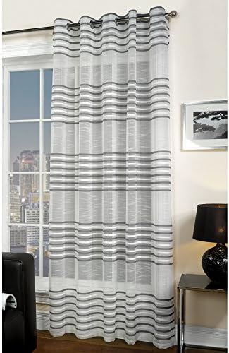 Universal Textiles Bologna Stripe Pattern Voile Panel Curtain With Eyelet Ring Top (58in x 72in) (Silver)
