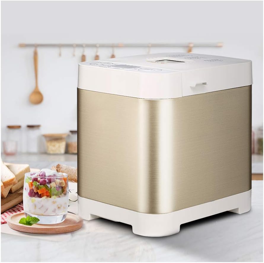 MDEOH Multi-Function Bread Machine Home Automatic Kneading Fermentation Small Dough Mixer LCD Touch Screen Control 18 Kinds of Menu Bread Machine 500W, Gold