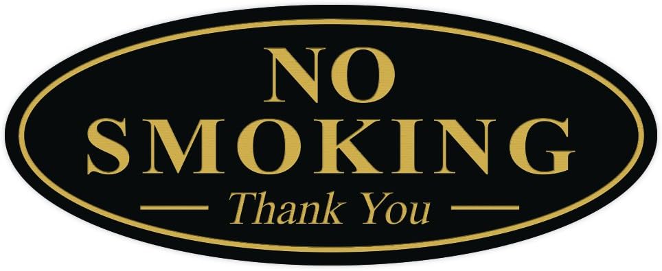 All Quality Oval NO Smoking Thank You Sign - Black/Gold Small