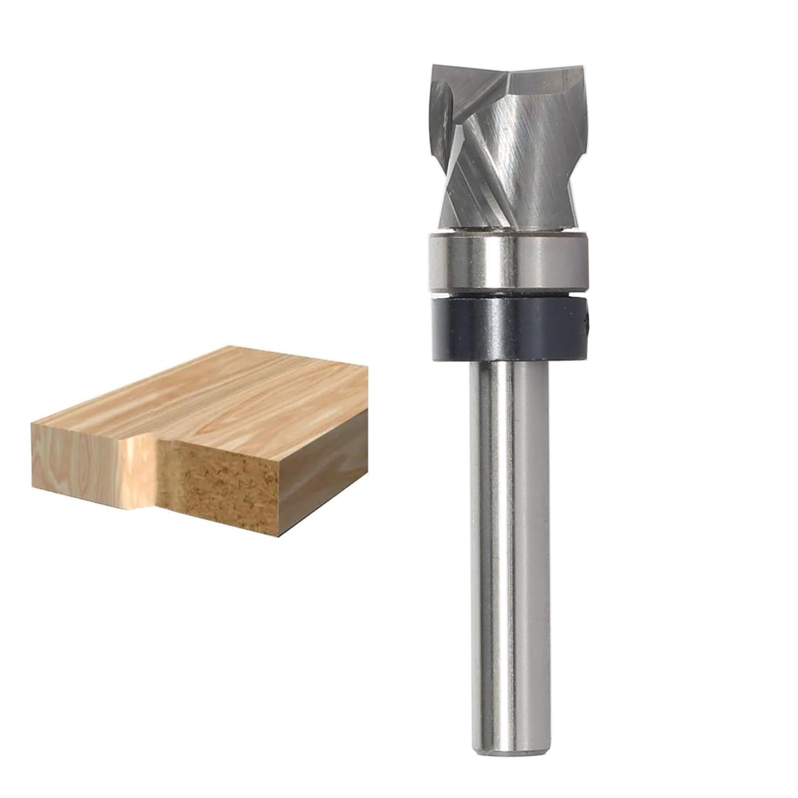 Sinoprotools Solid Carbide Compression Flush Trim Router Bit, 1/4 Inch Shank Up-Down Cut 1/2" Cutting Diameter, 1/2'' Cutting Length, Top Bearing Spiral Pattern Router Bits for Wood Flush Trimming