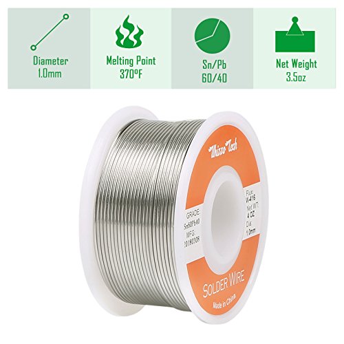 Whizzotech Solder Wire 60/40 Tin/Lead Sn60Pb40 with Flux Rosin Core for Electrical Soldering 4oz/100g Diameter 0.039 Inch/1mm (4oz-1mm)