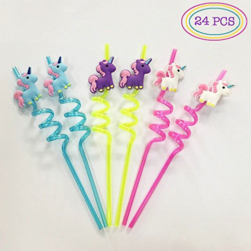 Unicorn Party Favors - Premium Quality Reusable Unicorns Twister Jumbo Drinking Straws 24PC Set