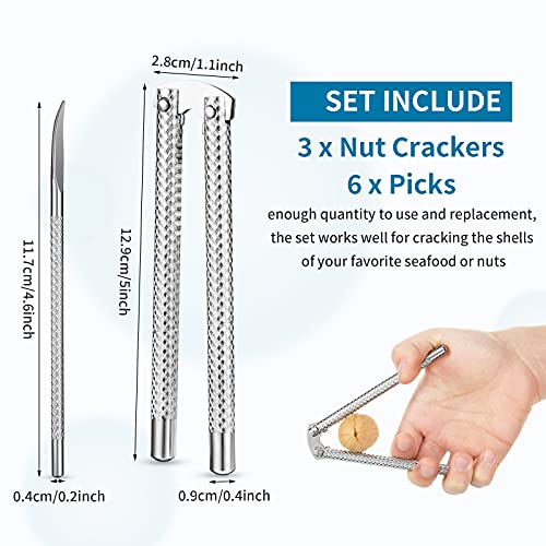 3 Pieces Nut Crackers and 6 Pieces Picks Stainless Steel Nutcracker Metal Shell Cracker for