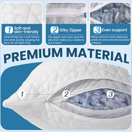 Memory Foam Pillow 51x76cm (Set of 2) - Height Adjustable Bed Pillows for Perfect Support, Whatever Your Sleep Position - Soft, Removable and Washable Pillow Case