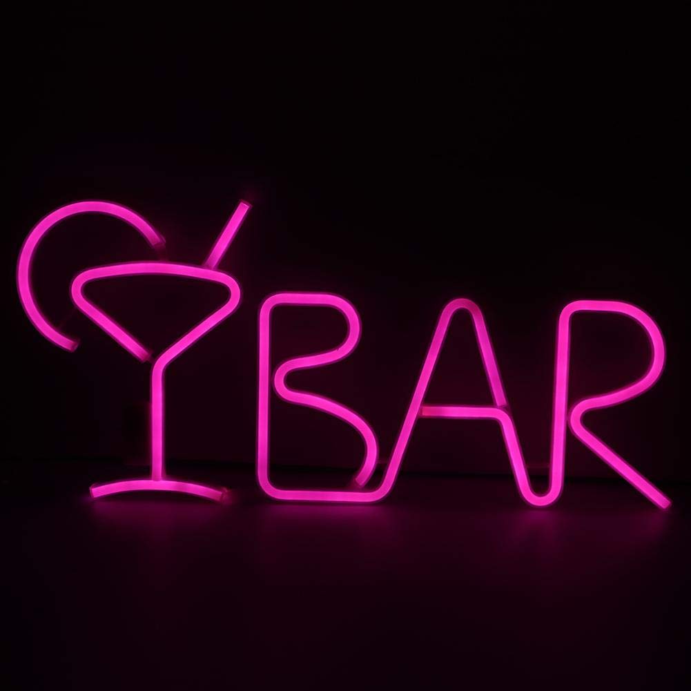 LED Neon Light Signs, BAR Letters Decorative Lights with Remote Control, Adjustable Brightness Sign Lights with USB or Battery Power, for Living Room, Bedroom, Hotel, Restaurant, Party(pink)