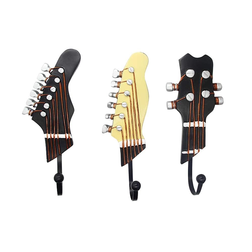 KUNGYO 3-Pack Vintage Guitar Shaped Decorative Hooks Rack Hangers for Hanging Clothes Coats Towels Keys Hats Metal Resin Hooks Wall Mounted Heavy Duty