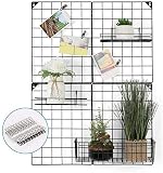 NEX Grid Photo Wall, Grid Panel for Photo Hanging Display, Multifunctional Metal Mesh Wall DIY Decor Storage Organizer, 3 Wire Baskets, 20 Iron Clips, 32.68'' x 23.82'', Black