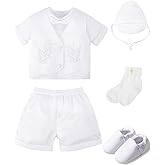 A&J DESIGN White Baby Boy Baptism Outfit Short Sleeve Set 3-18 Months