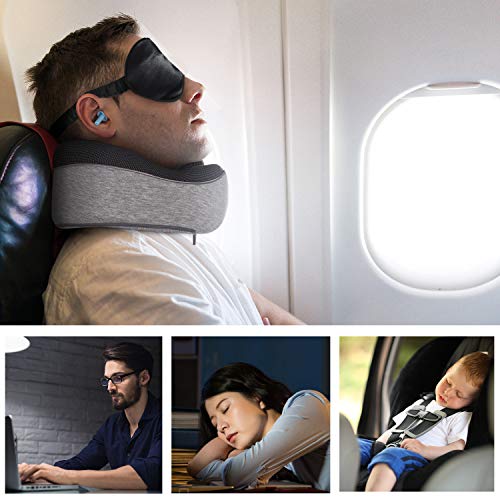 Unimi Travel Pillow,100% Pure Memory Foam & Magnetic Therapy Neck Pillow Soft & Comfortable 2020 Airplane Pillow with Silk Sleep Mask Earplugs for Airplane,Car,Travel,Nap