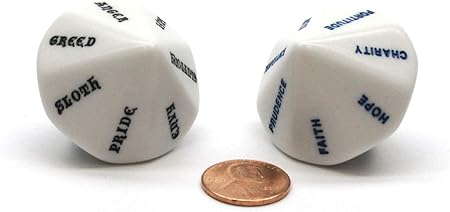 28mm Opaque White D14 7 Virtues & 7 Sins Dice