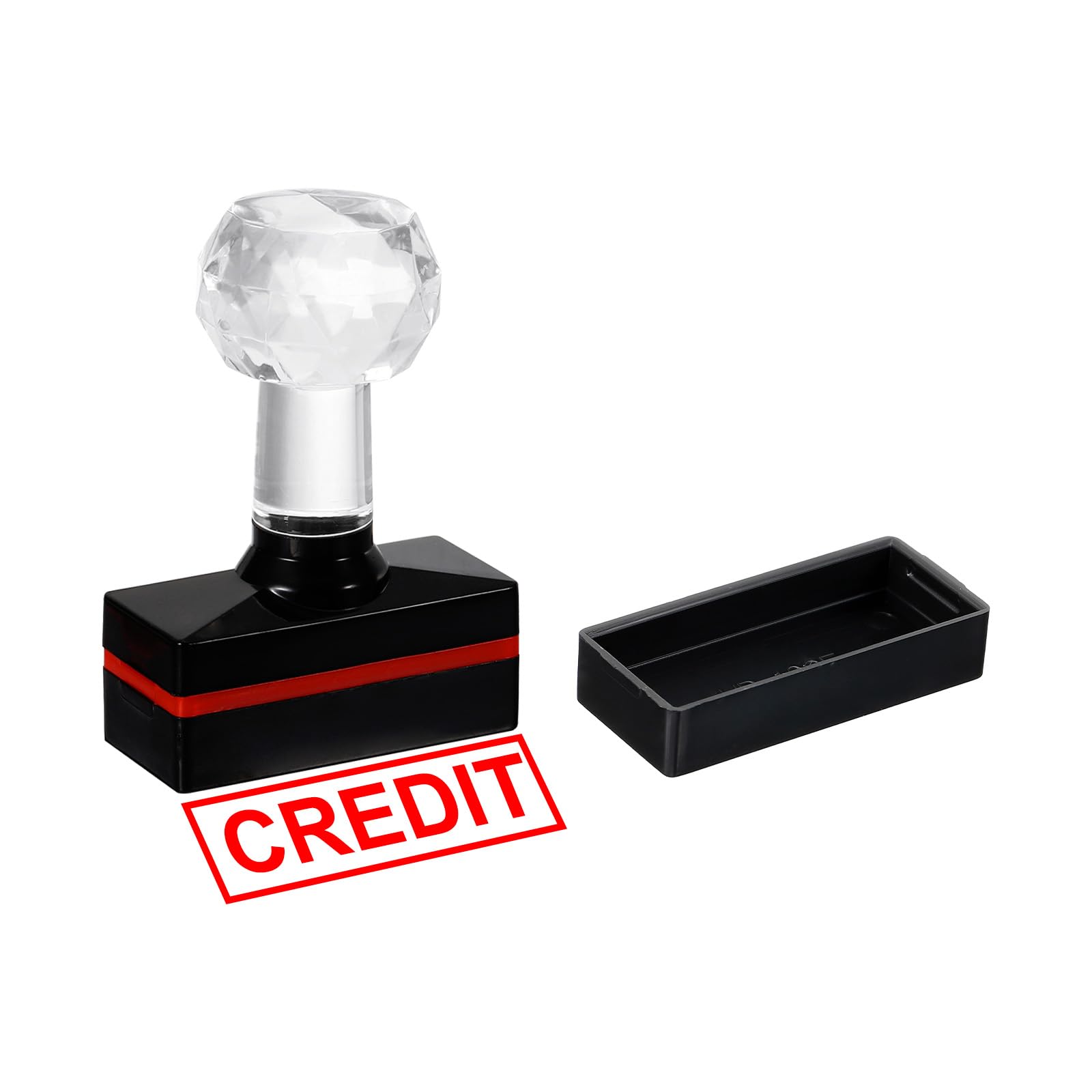 PATIKIL Credit Stamp Self Inking, Red Ink Office Stamps Pre Inked Message Stamp Refillable Business Stamp, Black