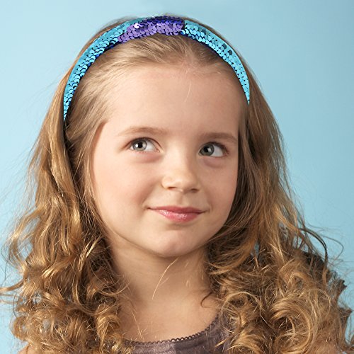 Basumee Mermaid Sequin Headband, Magic Reversible Sequins Padded Alice Hair Band for Girls and Women (Teal and Purple)