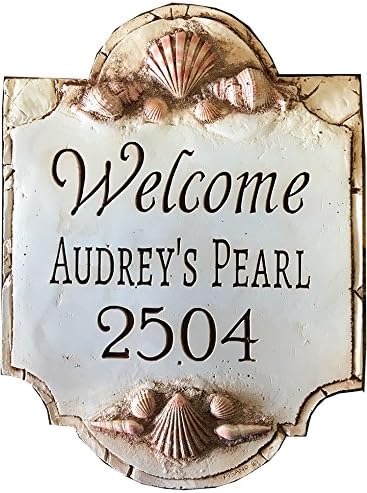 Piazza Pisano Beach House Sign with Shells Personalized Sign