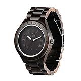 Ideashop Mens Wooden Watch Black Sandal Wood Analog Watch Japan MIYOTA Quartz Movement Wooden Wristwatch