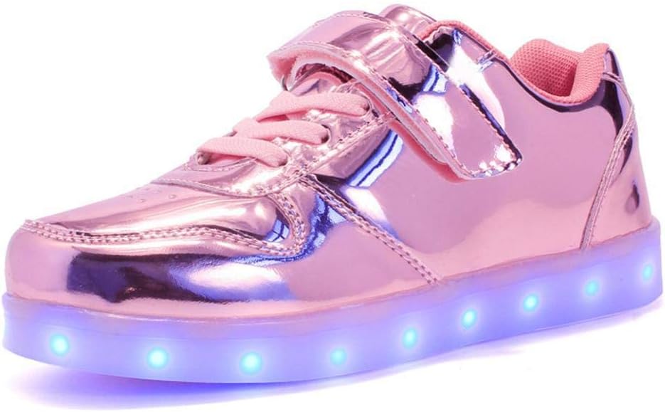 Redpol Unisex LED Luminous Sole Kids Sneakers Mirror PU Front Strap Children Shoes Jackets